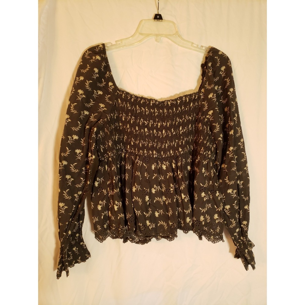 Women's American Eagle Gray Floral Long Sleeve Blouse Size XL